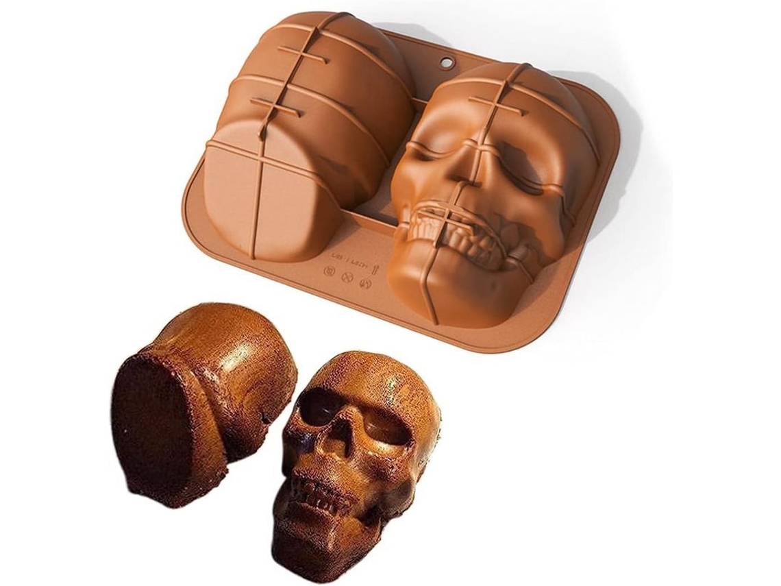 2026-39759-molde De Calavera Grande De Silicona Para Chocolate Halloween Pastel Resina Comestible Marrón
