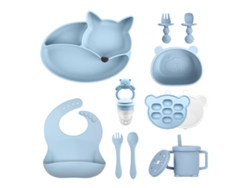 Set De Cubiertos Bebé Chrui 6+ Meses Plato Zorro Ventosa + Cubiertos (azul)