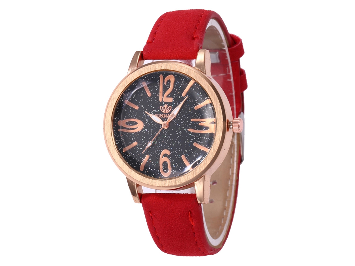 Reloj De Cuarzo Con Correa De Cuero Estilo Moda Dial Redondo Universal (rojo)