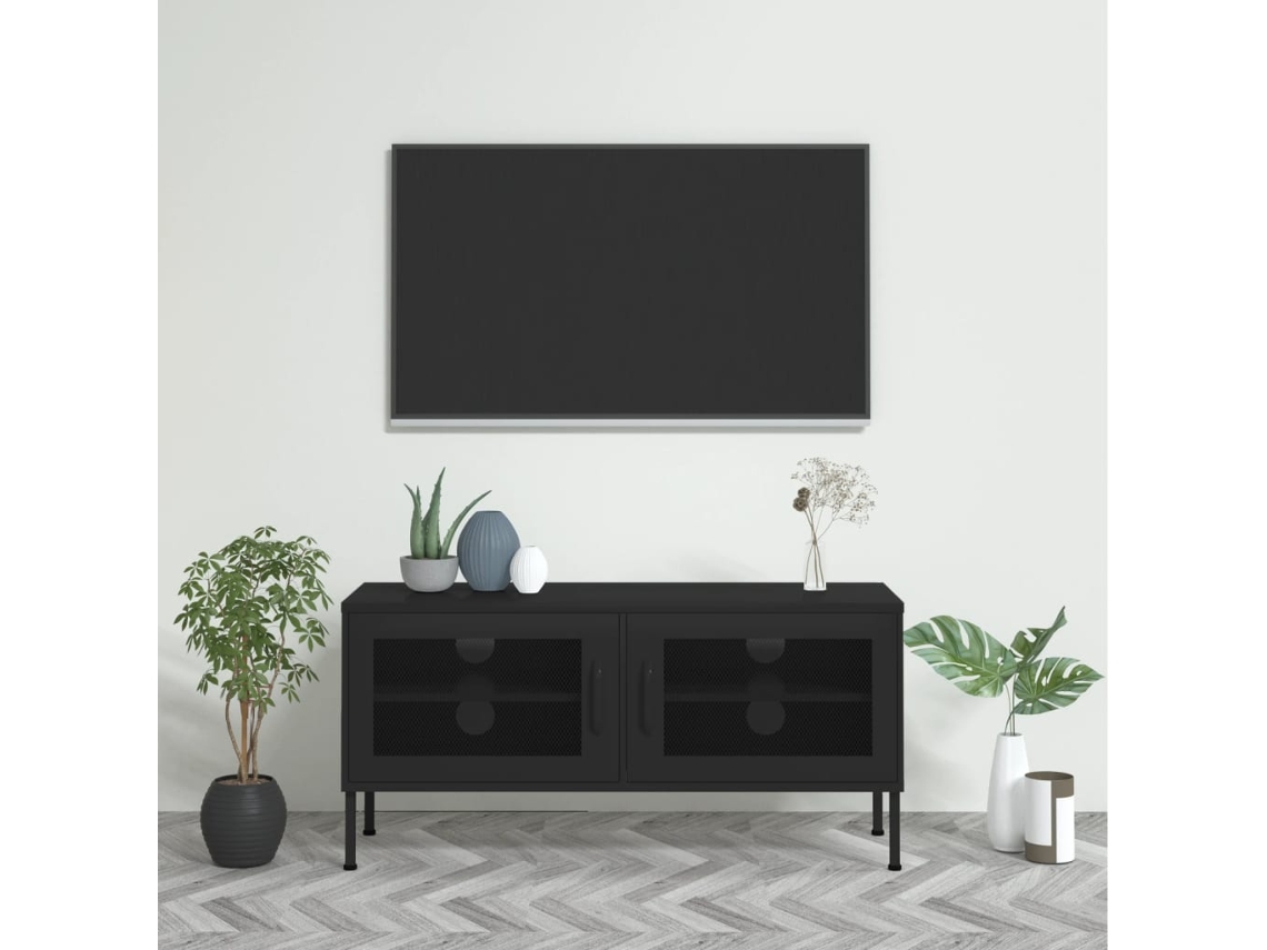 Mueble de Armario Tv Acero 105X35X50 Cm Negro