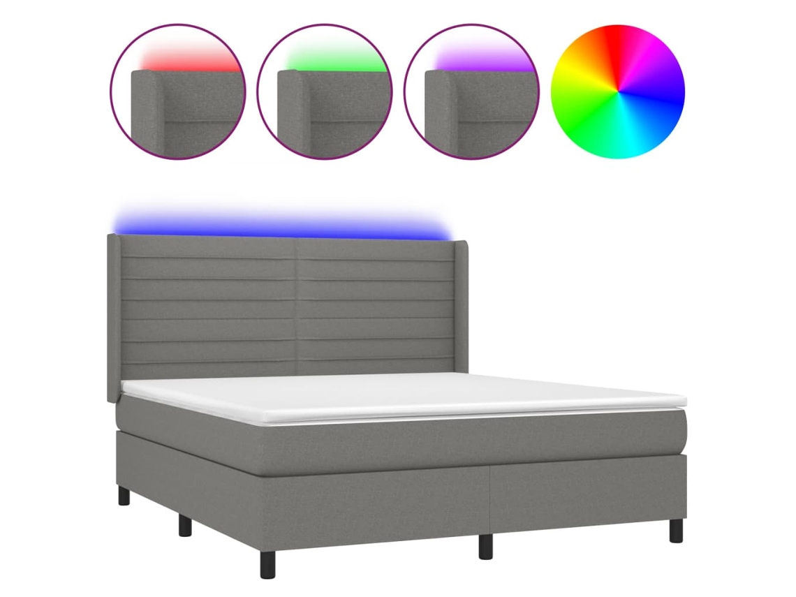 Maison Exclusive - Cama Box Spring Colchón Y Luces Led Tela Gris Oscuro 160x200 Cm