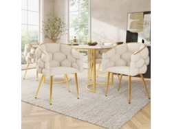 Conjunto Comedor 5 Piezas 140x80 Cm - Mesa Moderna Y 4 Sillas Doradas - Beige Blanco