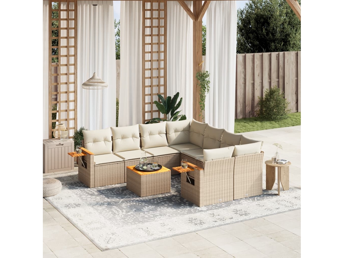Conjunto de 9 sofás de jardín con cojines de mimbre beige de Dkd Home Decor