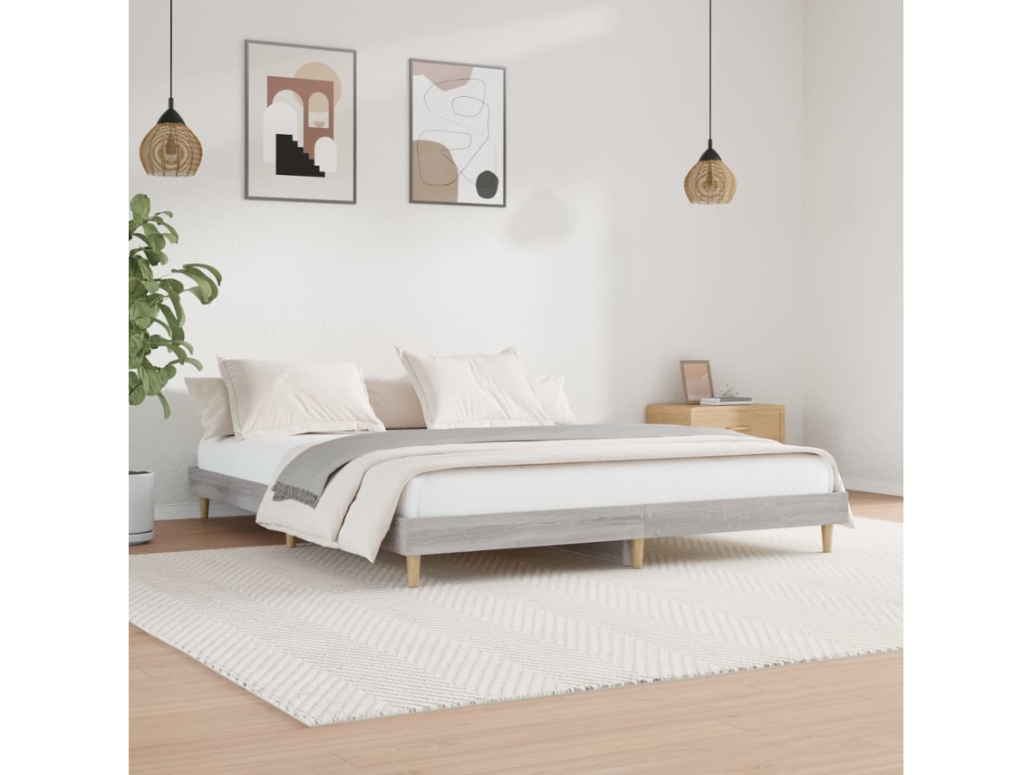 Estructura De Cama Madera De Ingeniería Gris Sonoma 200x200 Cm