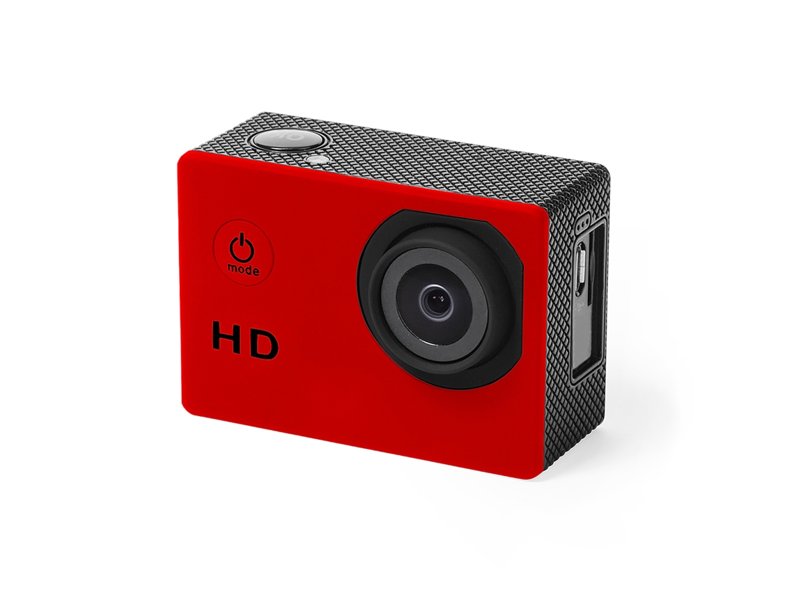 Cámara deportiva 720p. Pantalla LCD de 2 pulgadas. 14 accesorios. Multilingüe. Batería de 900 mAh.