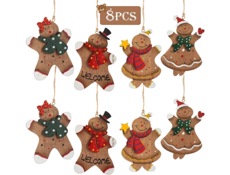 8 Uds. Adornos colgantes de hombre de pan de jengibre de madera-colgantes de muñeca de hombre de pan de jengibre de Navidad en 4 estilos decorativo...