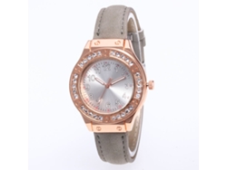 Reloj De Pulsera Para Mujer De Cuarzo Con Correa De Cuero Pu Y Diamantes (gris)