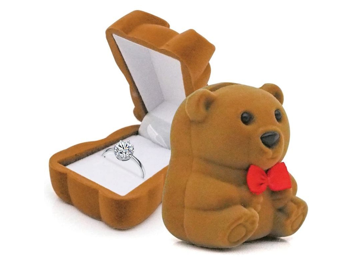 Caja Para Anillos Oso Pardo | Pequeña Y Exquisita Para Guardar Anillos | Boda Y Compromiso (marrón)