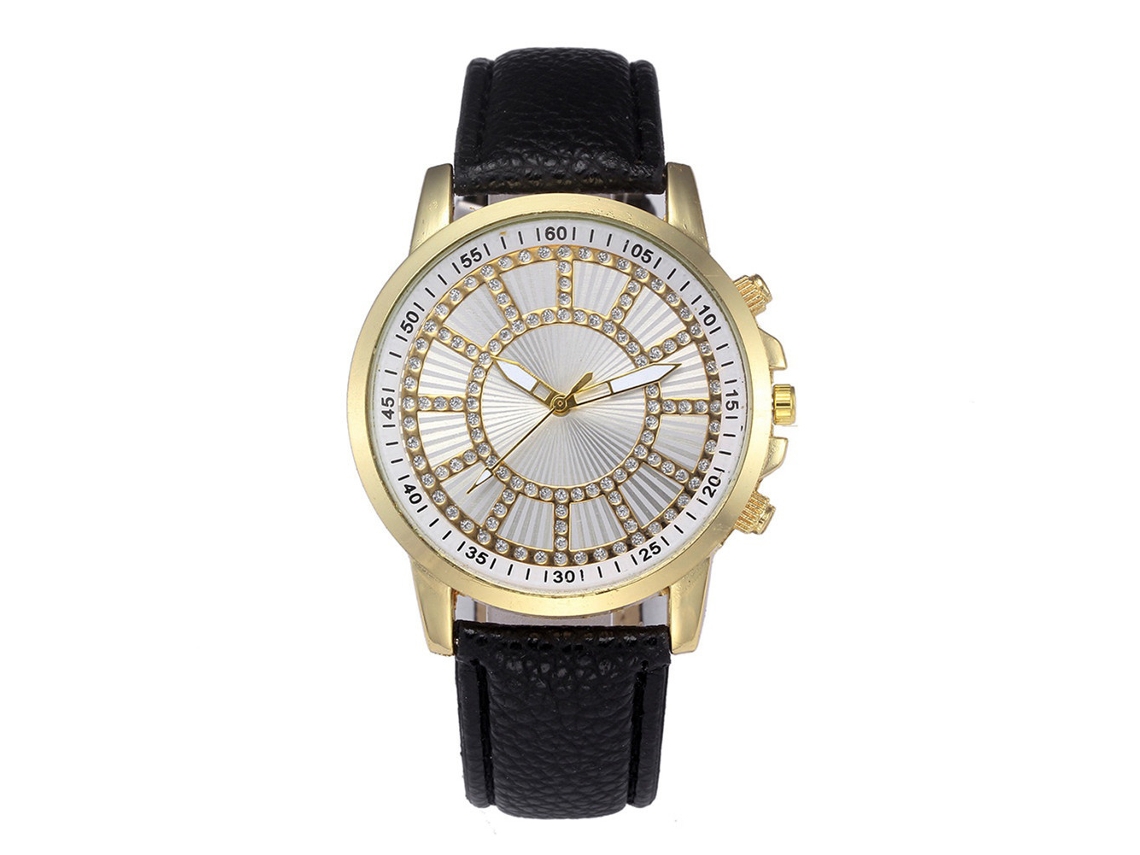 Reloj De Pulsera Unisex De Quartzo Con Piedras Strass Moda Simple (negro)