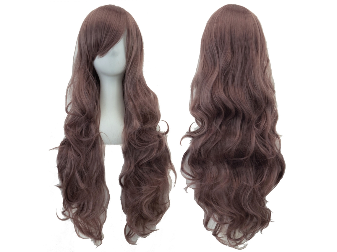 Peluca larga y rizada para cosplay de personajes de anime, 80cm (castaño oscuro) Gertiz