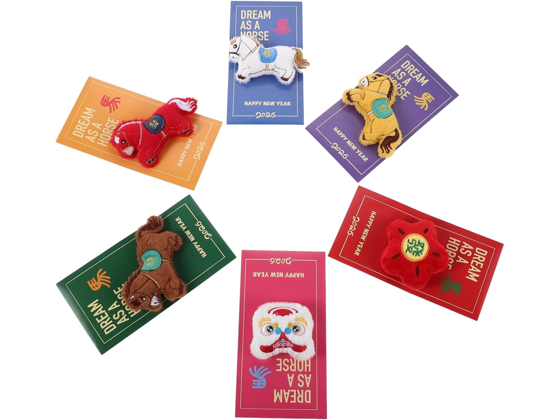Sobres Rojos Para El Año Nuevo Chino 2026, Paquete De 6, Sobres De Peluche Con Bordado 3d De Caballos.