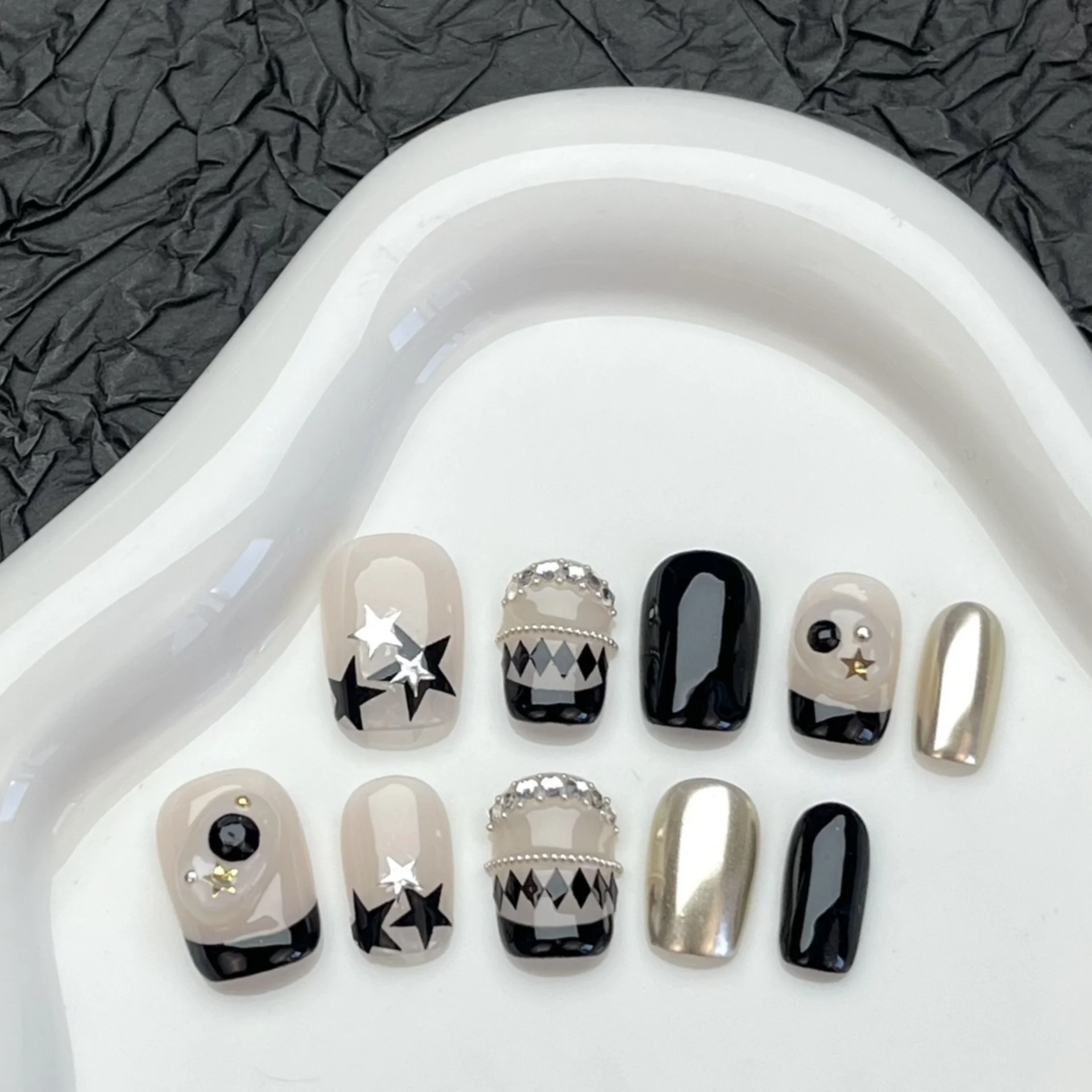 (375-xs) 10 Pegatinas De Uñas Postizas Hechas A Mano, Tipo De Presión.