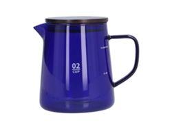 Cafetera resistente al calor de 500 ml con tapa de madera para el hogar y la oficina, color azul