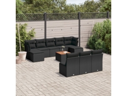 Conjunto de sofás de jardín de 11 piezas DKD Home Decor con cojines de mimbre negros
