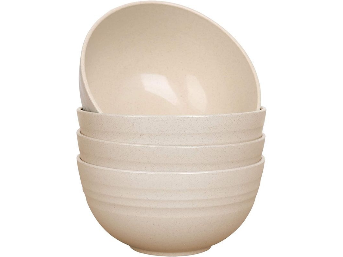 Juego De 4 Cuencos Reutilizables De Paja De Trigo, Aptos Para Lavavajillas Y Microondas, Libres De Bpa, Color Beige.