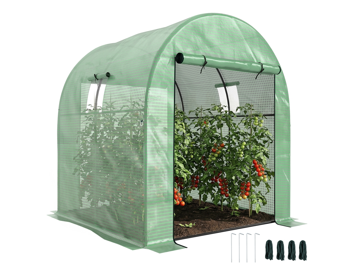 Invernadero Túnel Acero Pe 1.8x1.8x2 M Puertas Ventanas Enrollables Verde