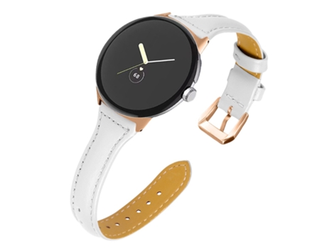Correa de piel auténtica liberación rápida 20mm con conector de oro rosa para Google Pixel Watch - blanco
