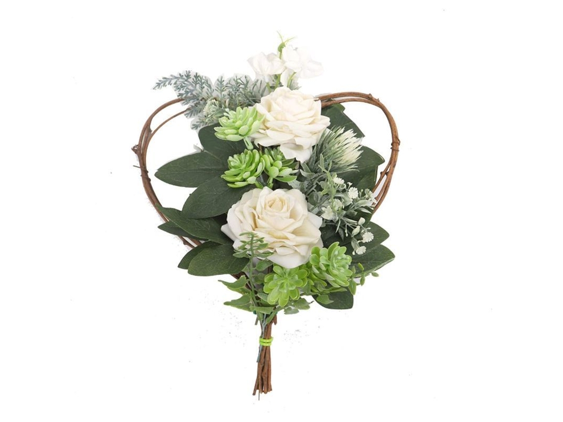Corona Artificial De Rosas Blancas En Forma De Corazón Con Eucalipto Para Puerta, Hogar, Boda