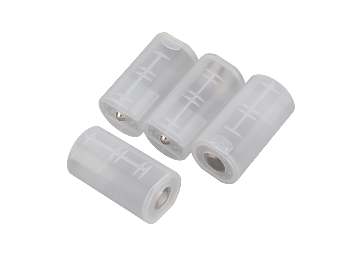 Adaptadores De Pilas Aa A D (4 Unidades), Convertidor Con Tapa, Plástico Blanco Translúcido.