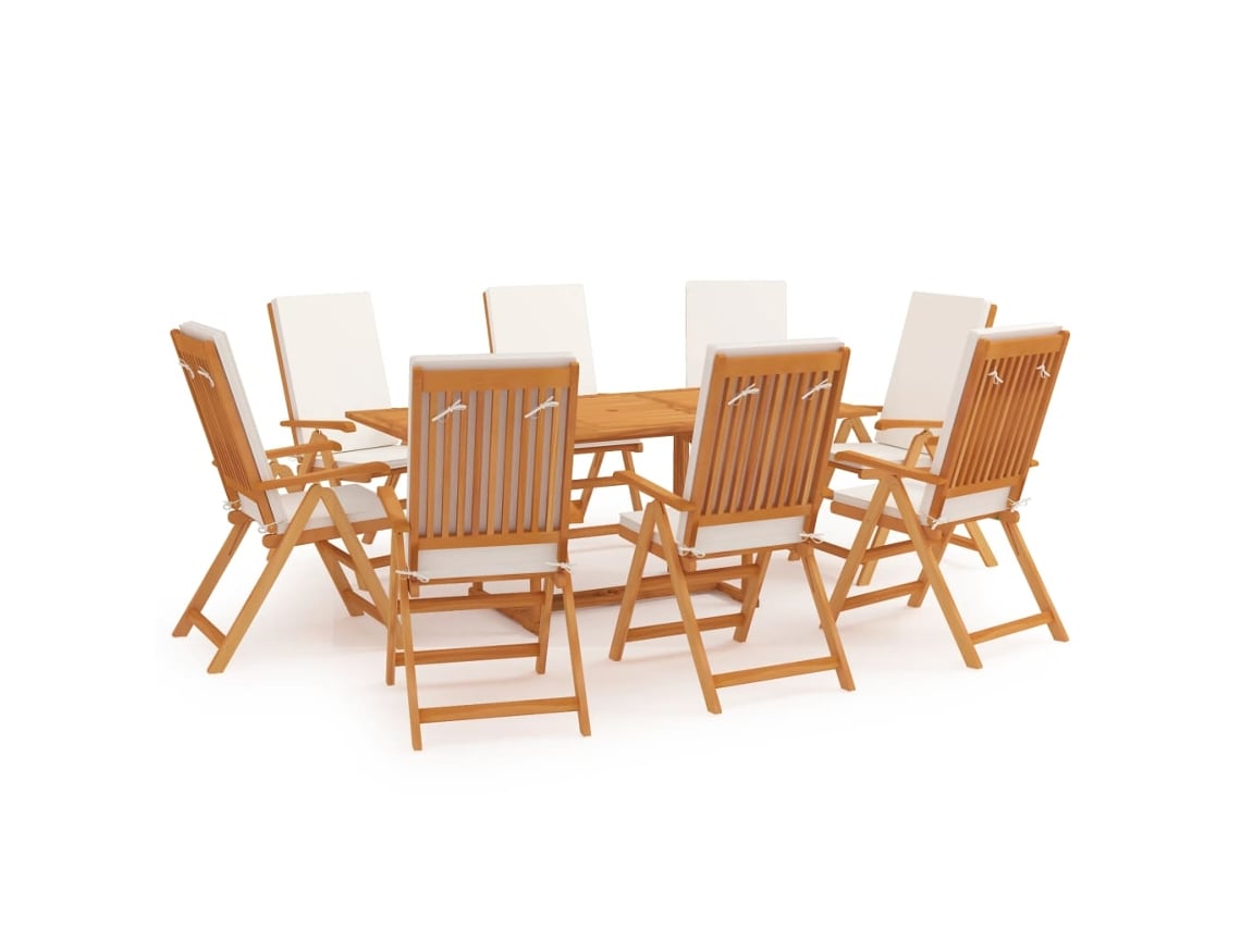 Pcs Conjunto Jantar Jardim C/ Almofadões Madeira Teca Maciça Dkd Home Decor