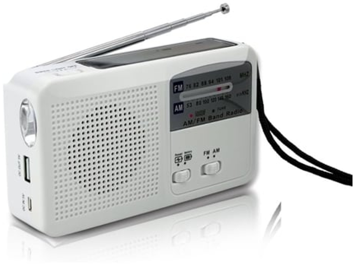 Radio portátil de emergencia con energía solar, manivela y carga de batería USB autosuficiente, color blanco Panoona