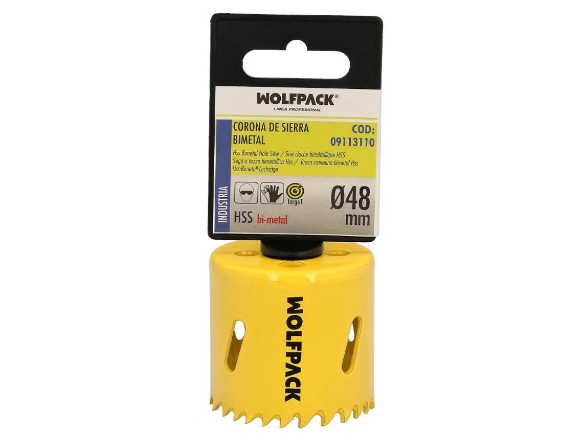 Corona Sierra Bimetal Ø 48 mm Templado Termico. Base Reforzada. Corona Madera. Broca Agujeros Madera. Acero. Hierro. Plasticos WOLFPACK LINEA PROFESIONAL LINEA PROFESIONAL