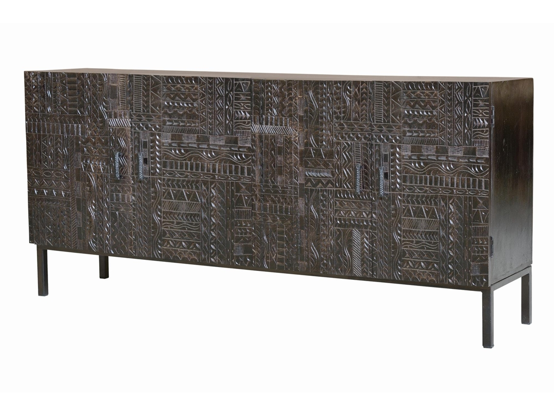 Aparador madera de mango y patas metal en nogal oscuro Marrón.GINER Y COLOMER 85x40x180