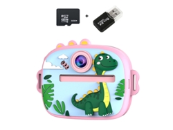 Cámara instantánea Chrui HD 1080p de 48 MP con pantalla IPS de 2,4 pulgadas y tarjeta de memoria de 32 GB (Dinosaurio rosa)