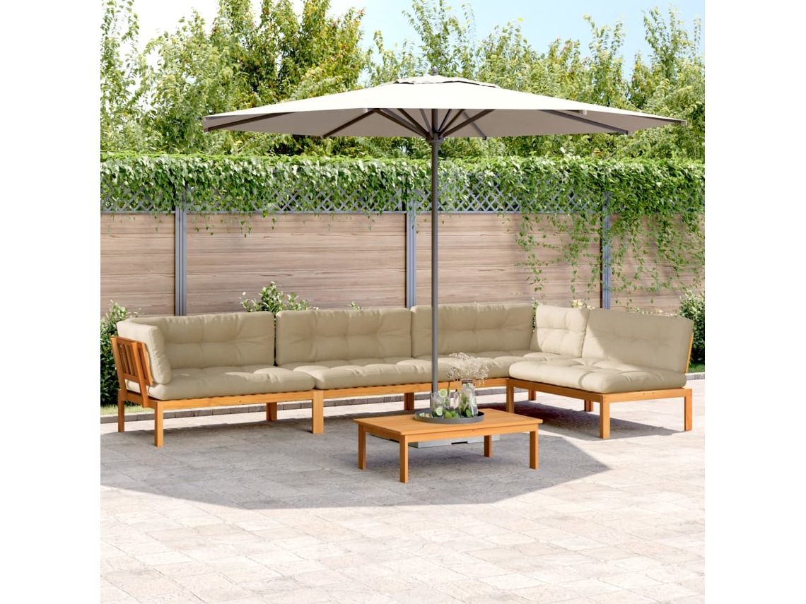 5 muebles de jardín de palets con cojines de acacia maciza, DKD Home Decor