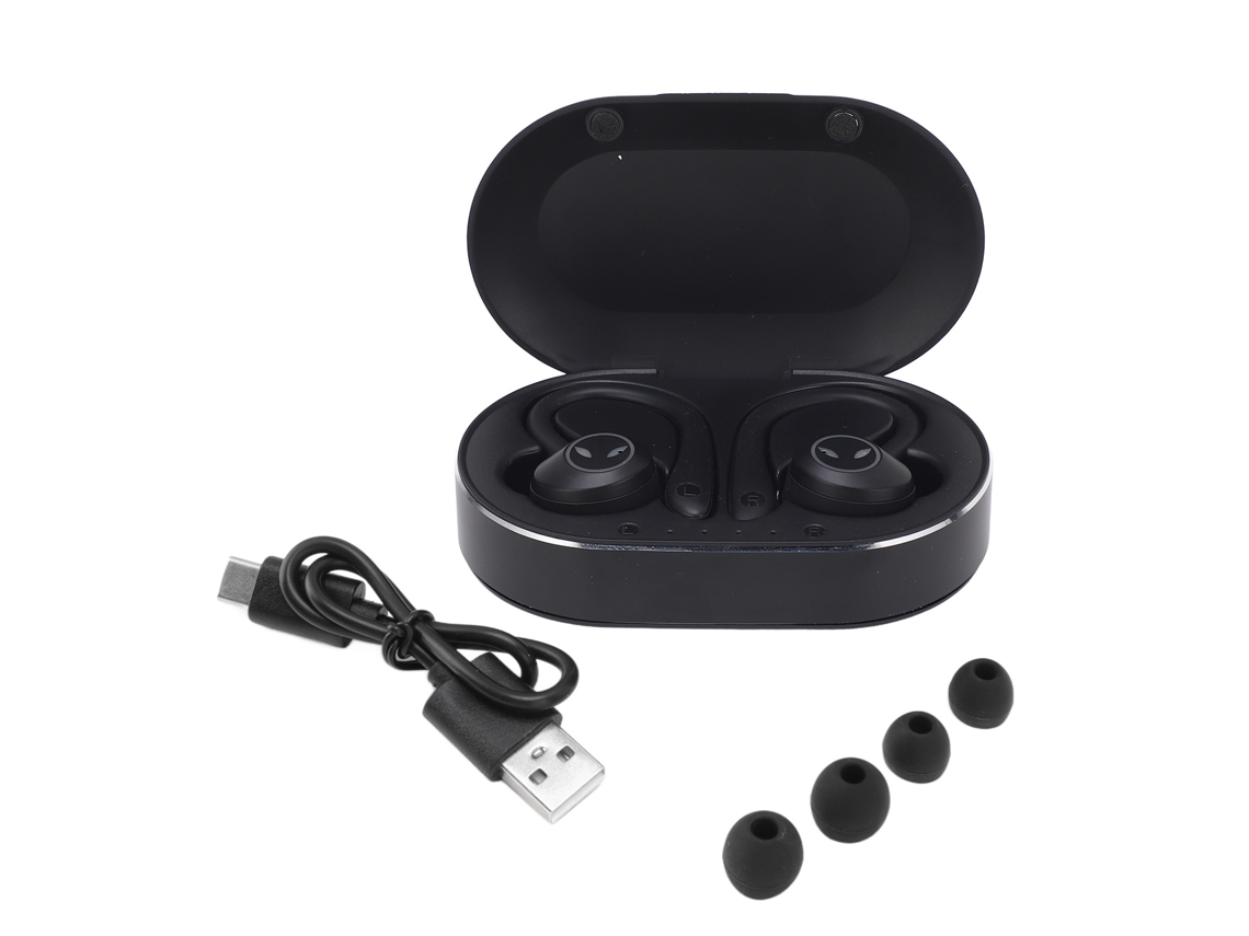 Fone De Ouvido Bluetooth 5.1 Estéreo Com Cancelamento De Ruído Waterproof Earbuds Com Gancho Para Esportes Preto
