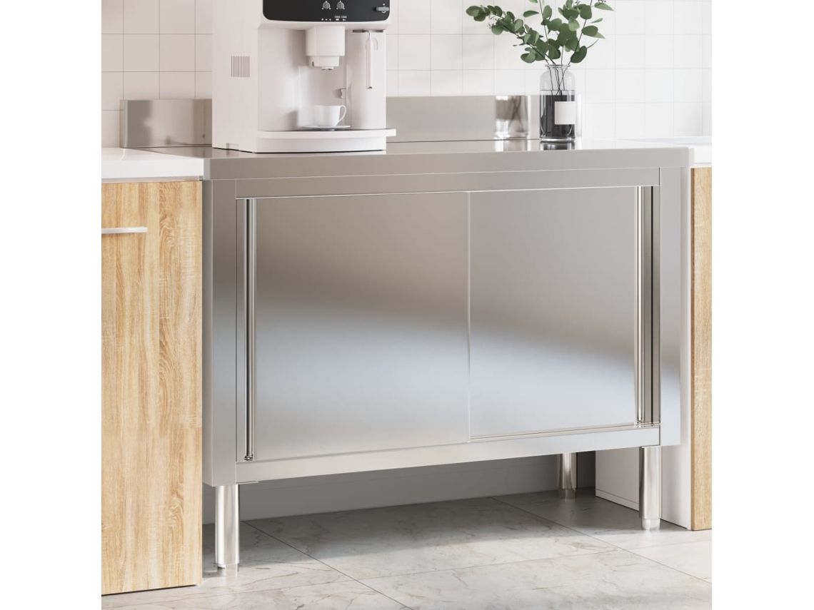 Mesa/Encimera de cocina con puertas correderas de acero inoxidable DKD HOME DECOR