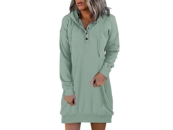 2026-vestido Sudadera Con Capucha Mujer Vintage Otoño Invierno Solido Botones Holgado Xxl Verde