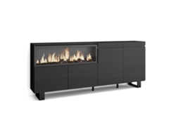 Aparadores para salón, 210, 4 Puertas, Chimenea eléctrica XXL, Diseño industrial, Negro SKRAUT HOME