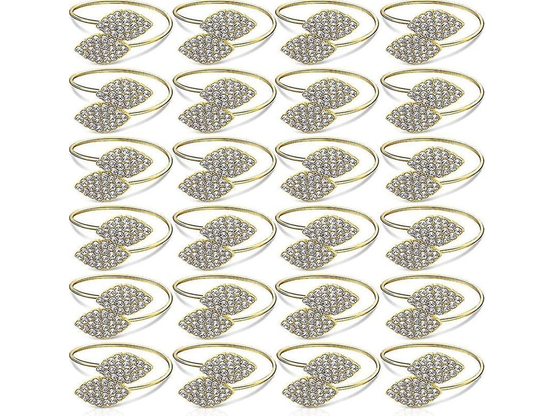 Anillos Para Servilletas De Metal Hoja Con Piedras Falsas, 24 Piezas, Para Bodas, Dinners Y Fiestas
