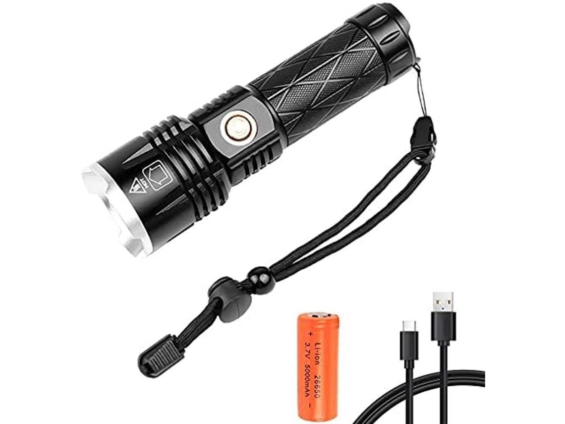 Linterna Led Recargable Usb, 30000 Lumens, 5 Modos, Zoom, Resistente Al Agua, Banco De Energía