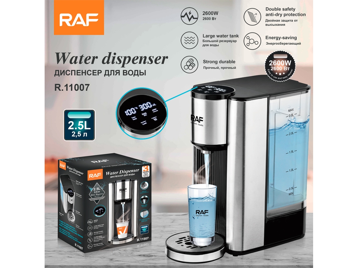 Eurorègles - Pantalla digital - Dispensador de agua caliente instantánea - Plancha de pelo multifuncional pequeña para el hogar - 2,5 L