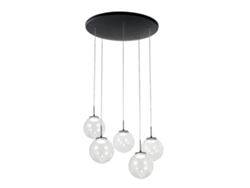 Lámpara colgante circular Fabas Luce Ariel con 5 luces LED, 35 W regulable, transparente, rosetón redondo, diámetro 50 cm