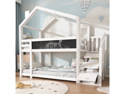 Cama Alta Infantil De 90x200 Cm Con Sistema De Seguridad Tipo Chimenea, Madera Blanca, Colchón No Incluido.