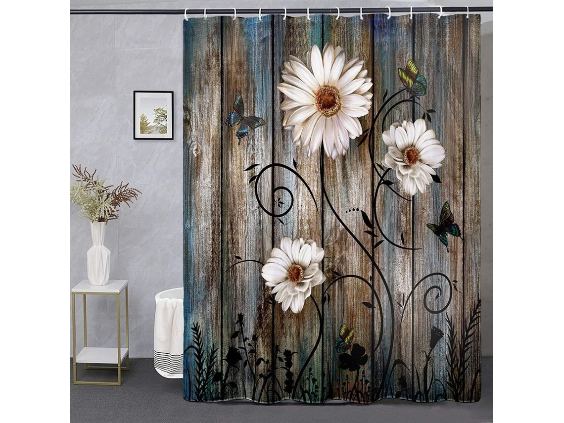 2026-set De Cortina De Ducha Linjou, Estilo Campestre Americano, Floral Gris, 180x180, Impermeable, Lavable A Máquina