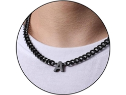 2026-7898-cadena De Cuban Link Con Letra Inicial A-z Acero Inoxidable 6.5mm 18+2 Pulgadas Joyería Para Hombres Mujeres Niños A Negro