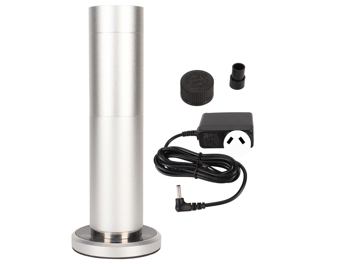 Difusor Bluetooth inteligente de 120 ml (200 m³) con enchufe plateado y dorado.