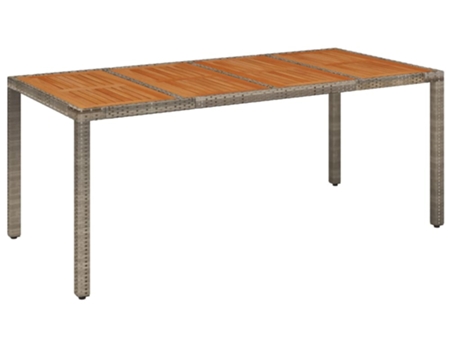 Mesa De Jardín Con Superficie De Madera VIDAXL Gris Poli Ratán (190x90x75 cm)