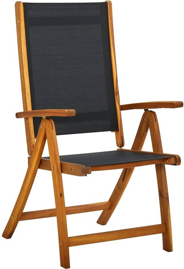 Vidaxl Sillas Plegables de madera acacia asiento textileno negro conjunto 2 maciza y unidades