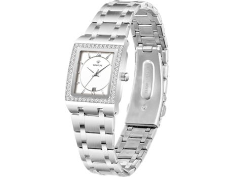 VEANXIN Relojes de pulsera con pulsera de acero inoxidable plateado para mujer-Negro