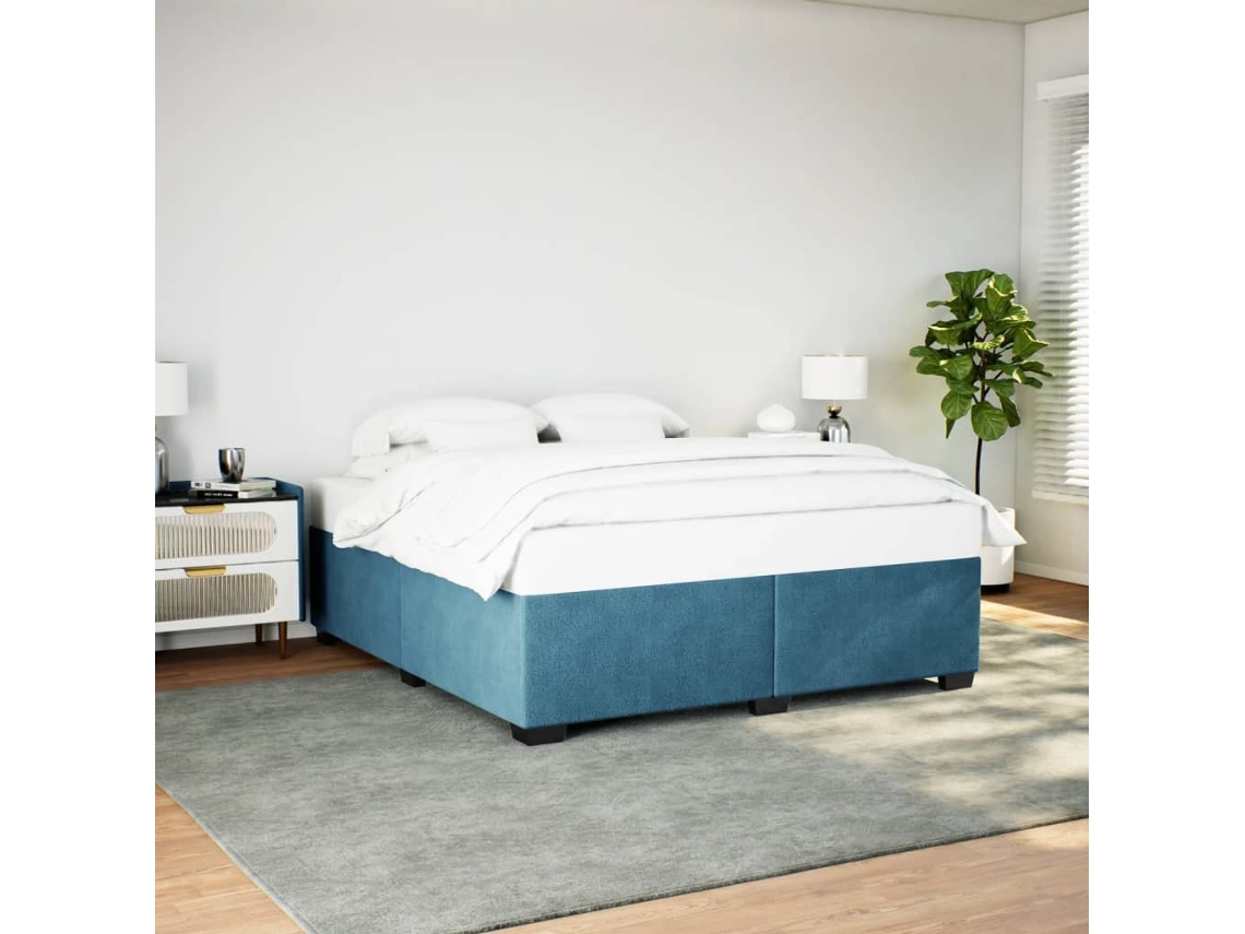 Estructura De Cama Sin Colchón Terciopelo Azul 200x200 Cm