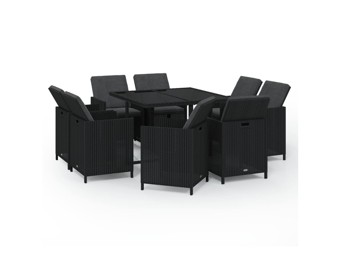 Maison Exclusive - Set De Comedor De Jardín 9 Pzas Y Cojines Ratán Sintético Negro