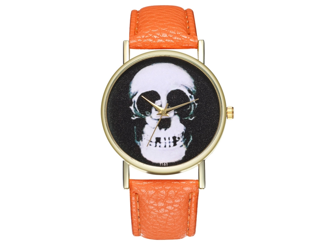 Reloj De Pulsera Casual De Cuarzo Unisex Zhoulianfa De Piel Sintética Con Esfera Redonda Naranja.