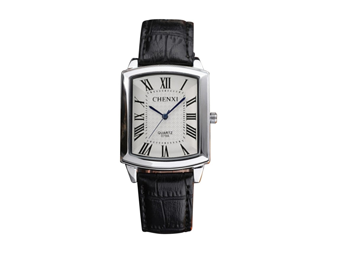 Reloj De Pulsera De Cuarzo Casual Impermeable De Pu Fashionable Rectangular Para Hombre (blanco)