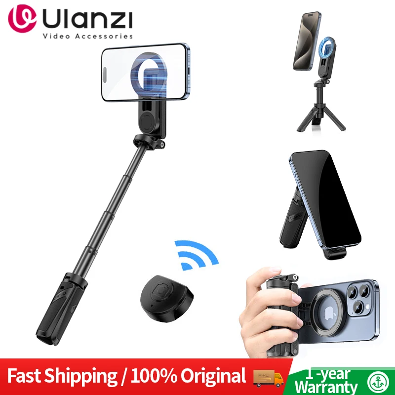 Palo de selfie magnético JJ03 con trípode para iPhone 16-12 Pro Max, MagSafe, control inalámbrico, base de sobremesa, negro