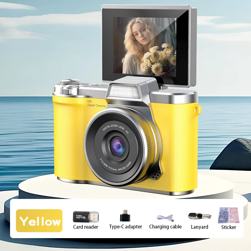 (la Versión Amarilla Incluye Una Tarjeta Tf De 64 Gb) Cámara Digital 4k Con Resolución De 48 Mp, Pantalla Abatible De 180° Recargable.